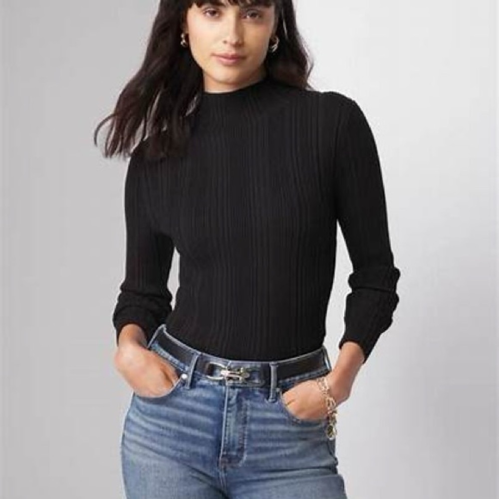 Black Ribbed Mockneck Sweater, WHBM, Size M